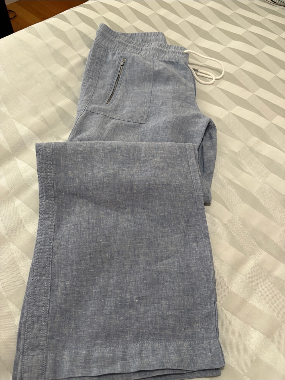 Athleta Light Blue Wide-Leg Linen-Blend Drawstring Pants